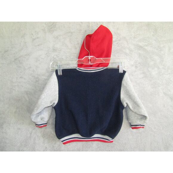Vintage Baby Kisses Varsity Jacket 24 Patch Hooded Fleece Boys 18M Blue Red - Picture 4 of 7